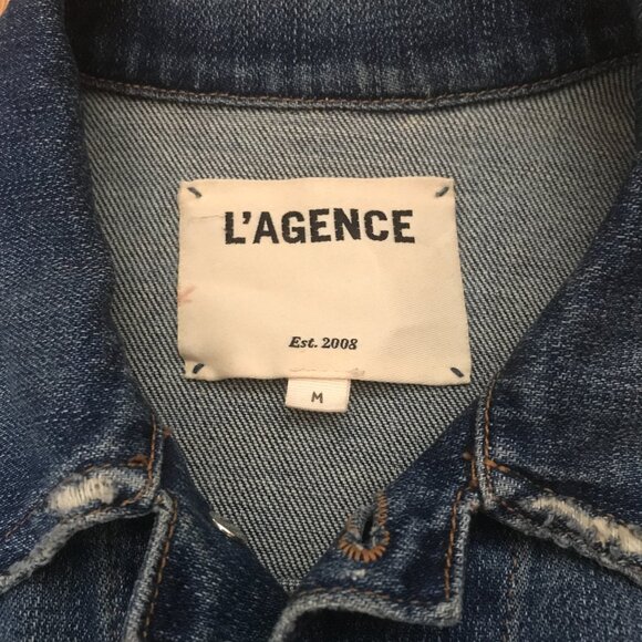 L'AGENCE Celine Distressed Denim Jacket Size M - Picture 8 of 13